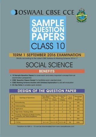 Download Oswaal CBSE CCE Sample Question Papers for Class 10 Term I (Apr - Sep 2016) Social Science - Panel of Experts | PDF